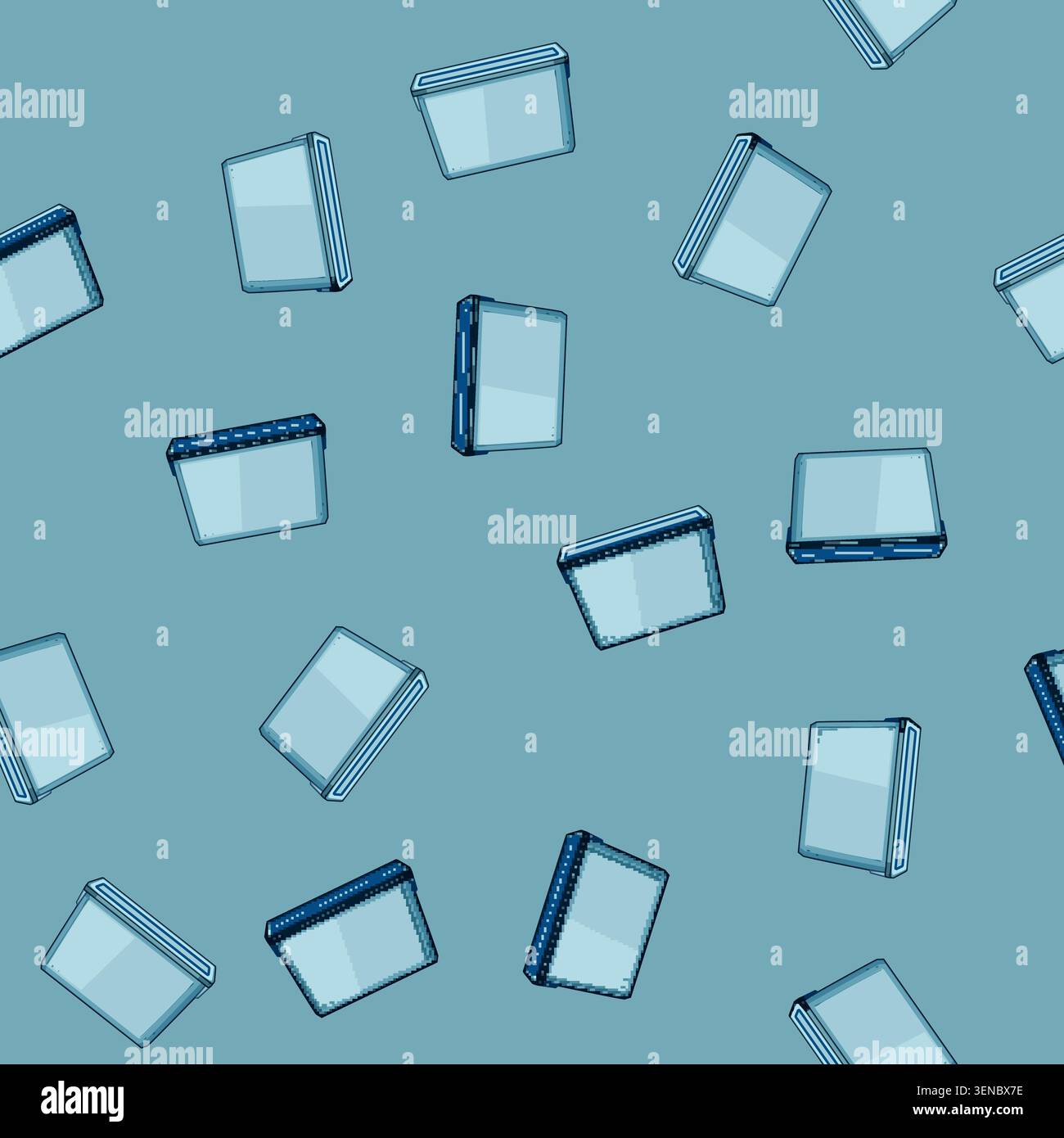 seamless pattern Empty plastic storage box with a transparent lid, useful for organizing household goods, preserving edibles, or storing various objec Stock Vector
