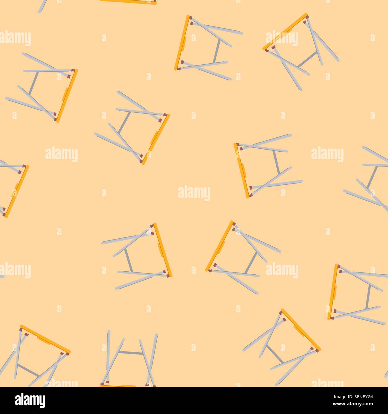 pattern empty folding table cartoon. single chair, foldable front empty folding table sign. seamless vector illustration Stock Vector