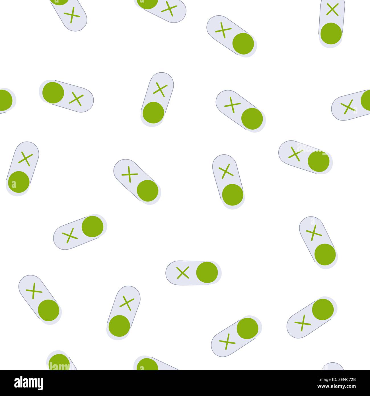 pattern graphic user interface element displaying an active green toggle switch on the left side, representing engaged functionality or an enabled set Stock Vector