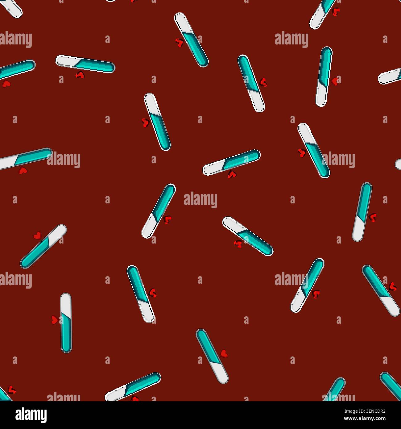 seamless pattern interface health bar cartoon. loading hemeter, 8bit load, arcade progress interface health bar sign vector Stock Vector