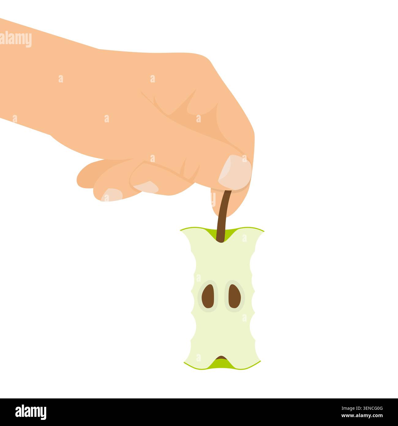 Hand holding discarded apple core Stock Vector