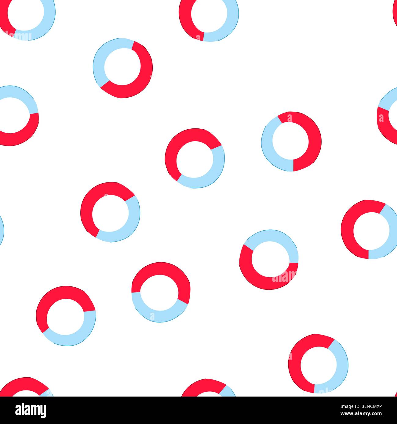 pattern donut chart visualizing data distribution and comparison, featuring a bold blue and red circular graphic representing information and financia Stock Vector