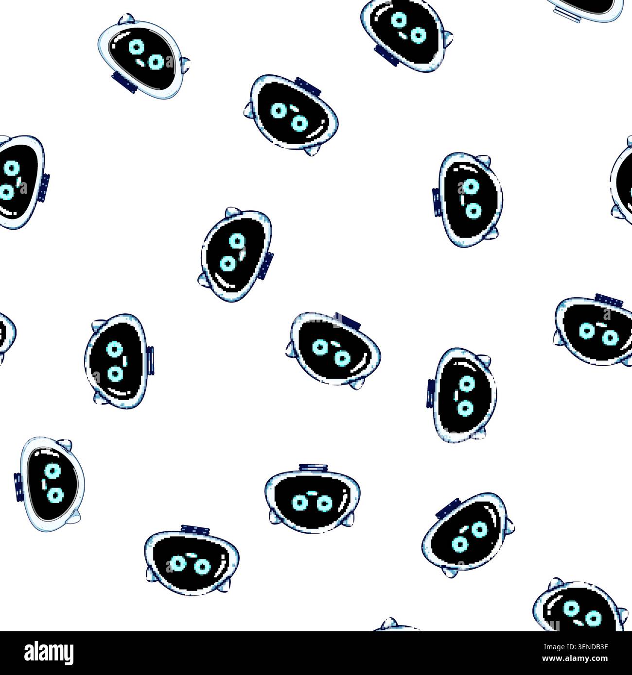 pattern Digital illustration showing a cute robot character head displaying friendly emotions, representing artificial intelligence, technology, conne Stock Vector
