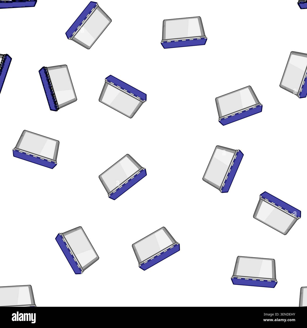 pattern Rectangular storage container featuring a contrasting blue lid with a detailed striped pattern, providing a clean and organized solution for v Stock Vector