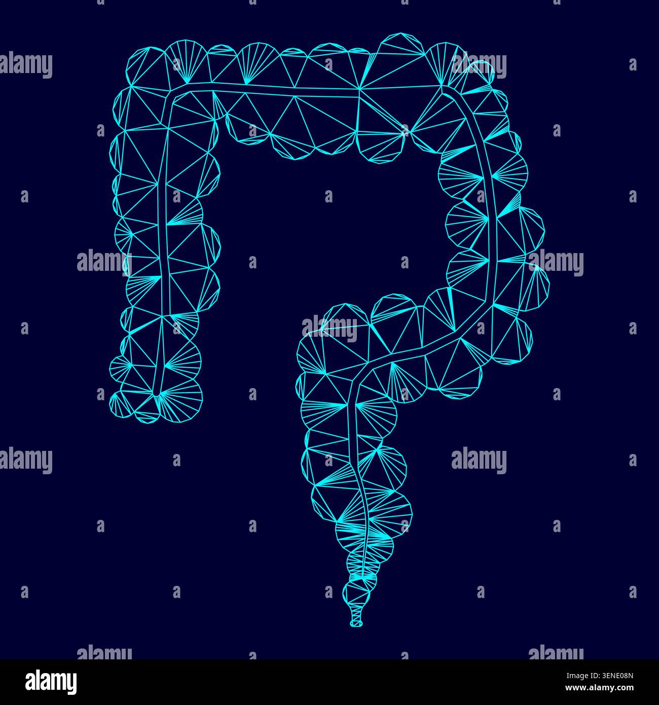 Intestine low poly triangulation triangulated polygonal electric cyan blue vibrant aqua neon color vector illustration image outline contour line Stock Vector