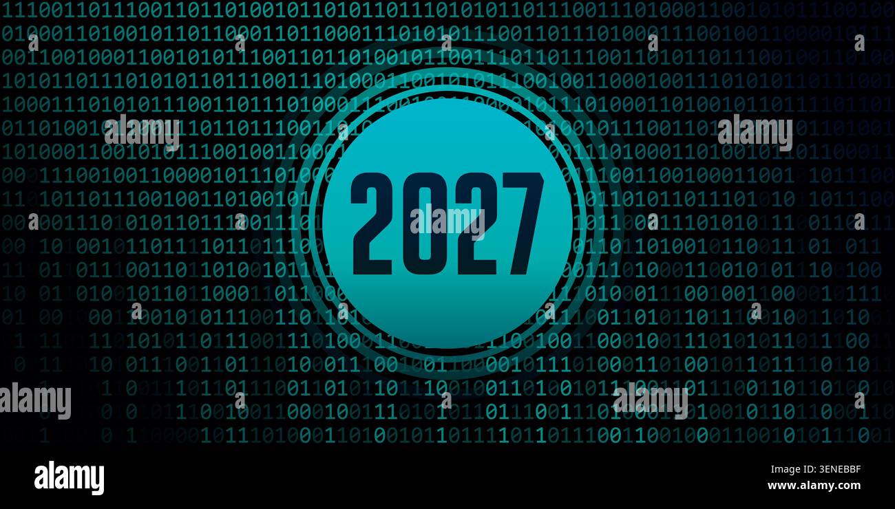 2027 number on digital binary code background illustration Stock Photo