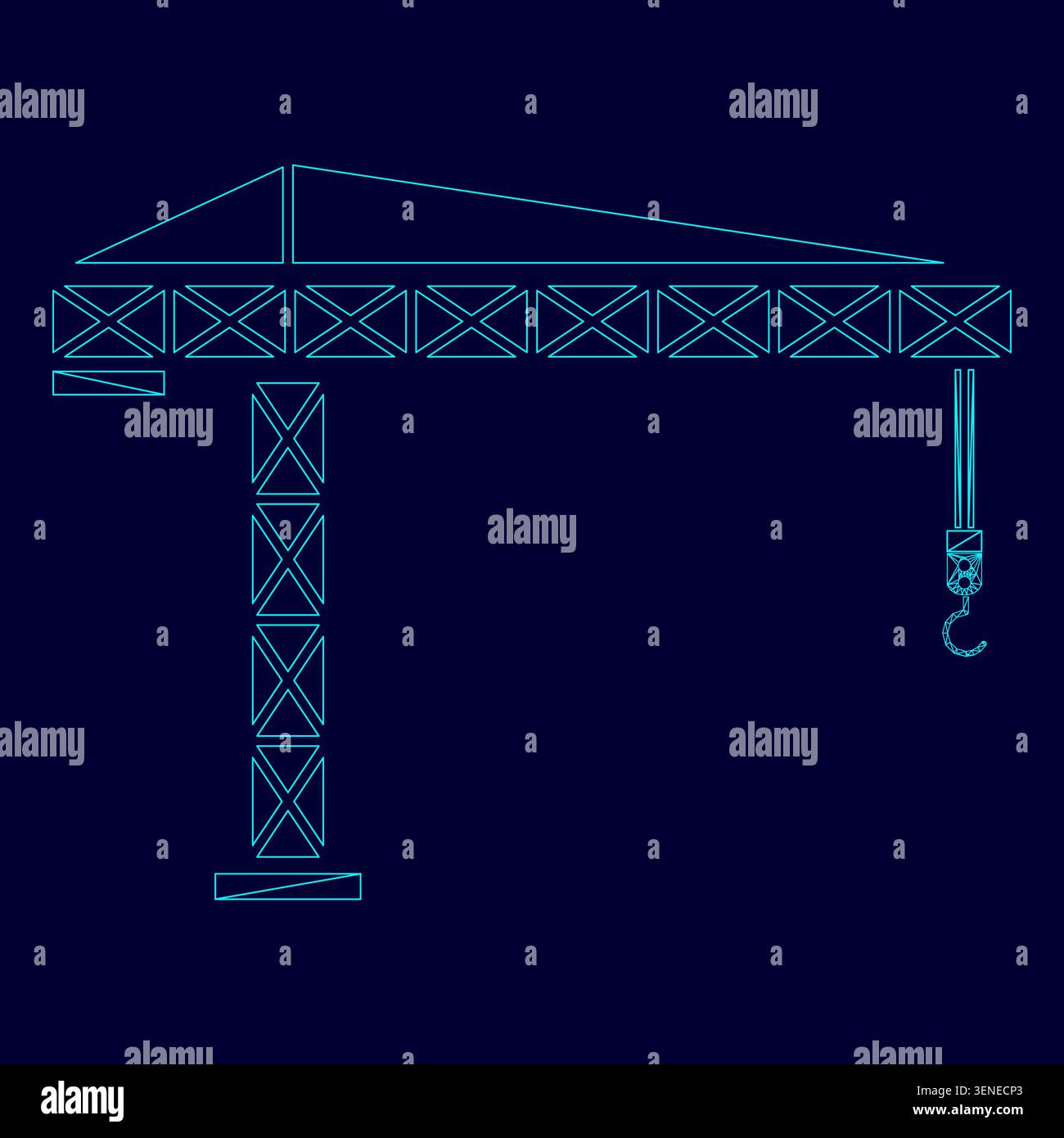 Building crane low poly triangulation triangulated polygonal electric cyan blue vibrant aqua neon color vector illustration image outline contour Stock Vector