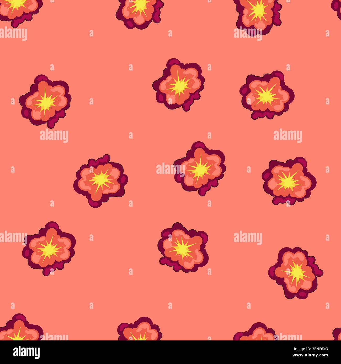 pattern stylized fireball explosion creating a dynamic visual effect, symbolizing impact, power, and danger with cartoon graphic design elements ready Stock Vector