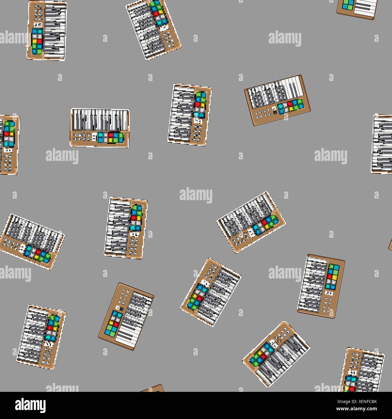 seamless pattern technology synthesizer audio cartoon. technology synthesizer audio sign vector Stock Vector
