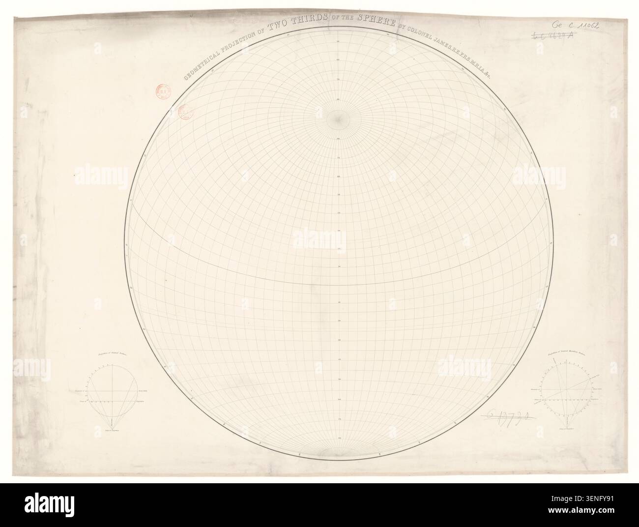 Projection of sphere cartographic diagram 19th century hi-res stock ...