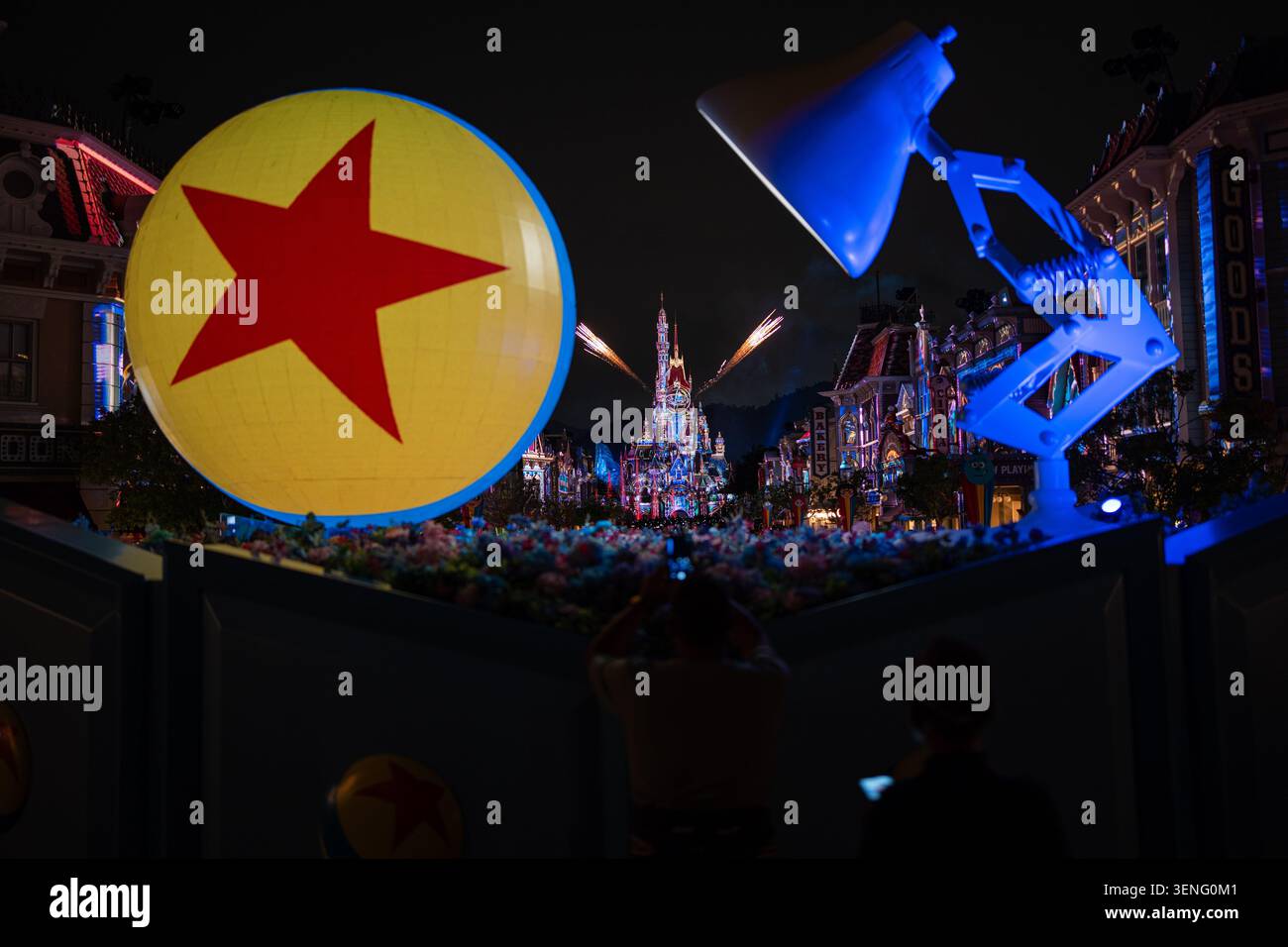 A Pixar themed display with the mascot of Pixar studios Luxo Jr and ...
