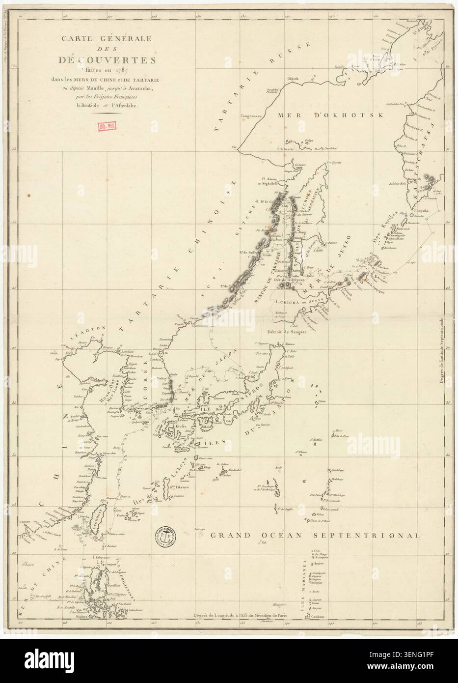 An engraved map from 1797 records the discoveries of French frigates La ...