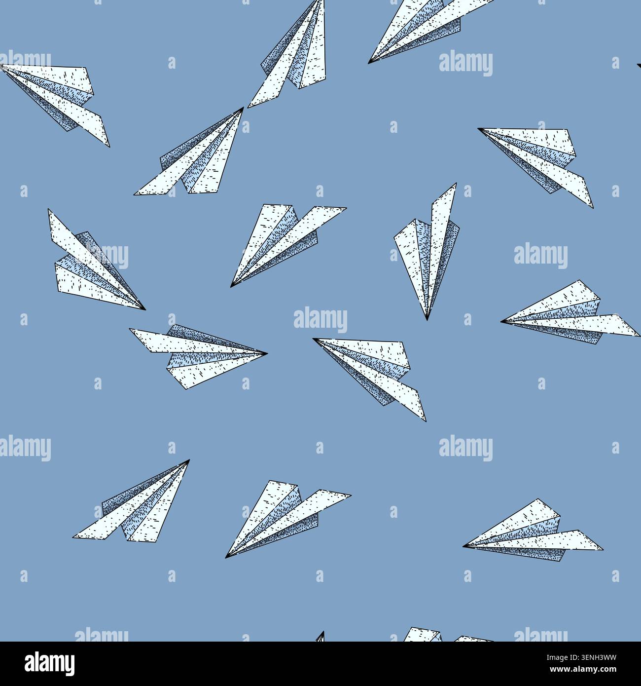 pattern glide paper plane hand drawn. throw model, craft aerodynamics, competition distance glide paper plane vector sketch illustration Stock Vector