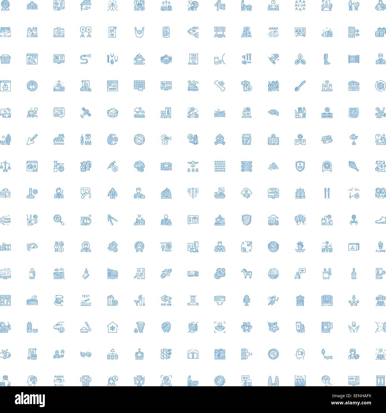 Blue linear vector icon collection illustrating concepts related to business, technology, communication, and global themes, suitable for web and app d Stock Vector