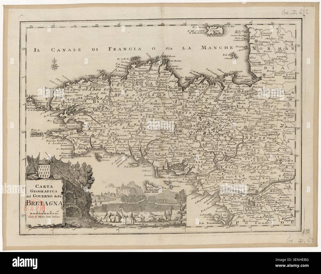 Undated Map Undated engraved map representing the government of Brittany in France ...