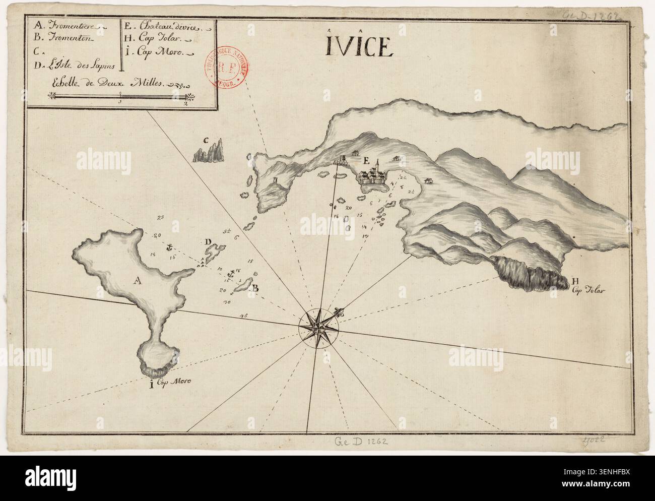 A manuscript map records hydrographic features and coastal geography of ...