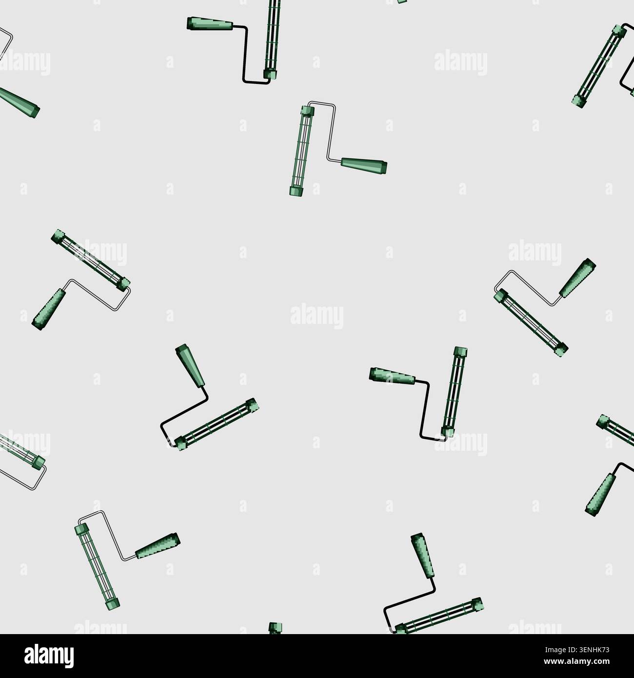 seamless pattern Paint roller frame featuring a green handle and metal structure, providing an essential tool for renovation, decoration, and home imp Stock Vector