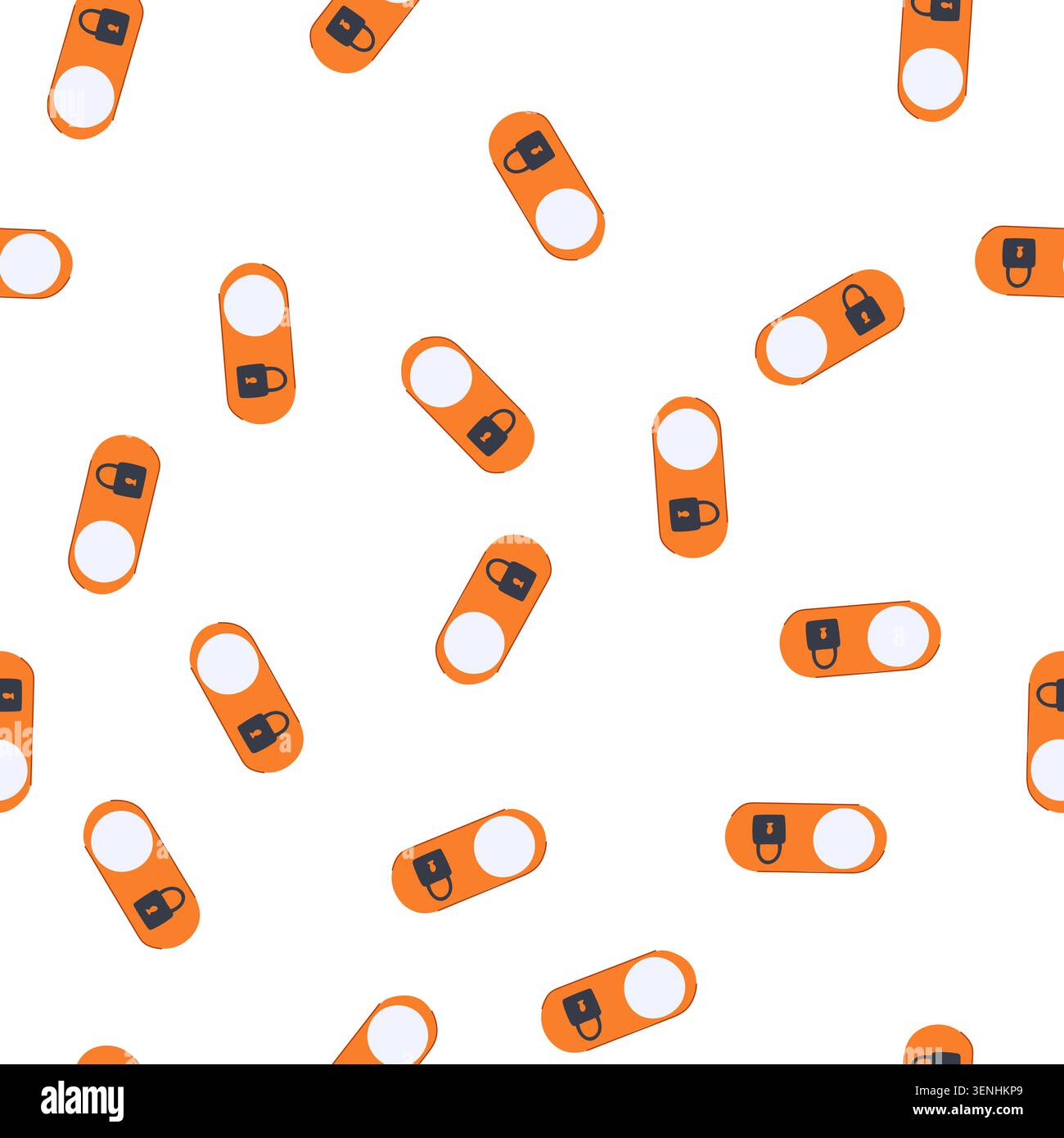 pattern user interface element depicting a secured padlock on an orange toggle switch, representing a locked state for privacy, security, and restrict Stock Vector