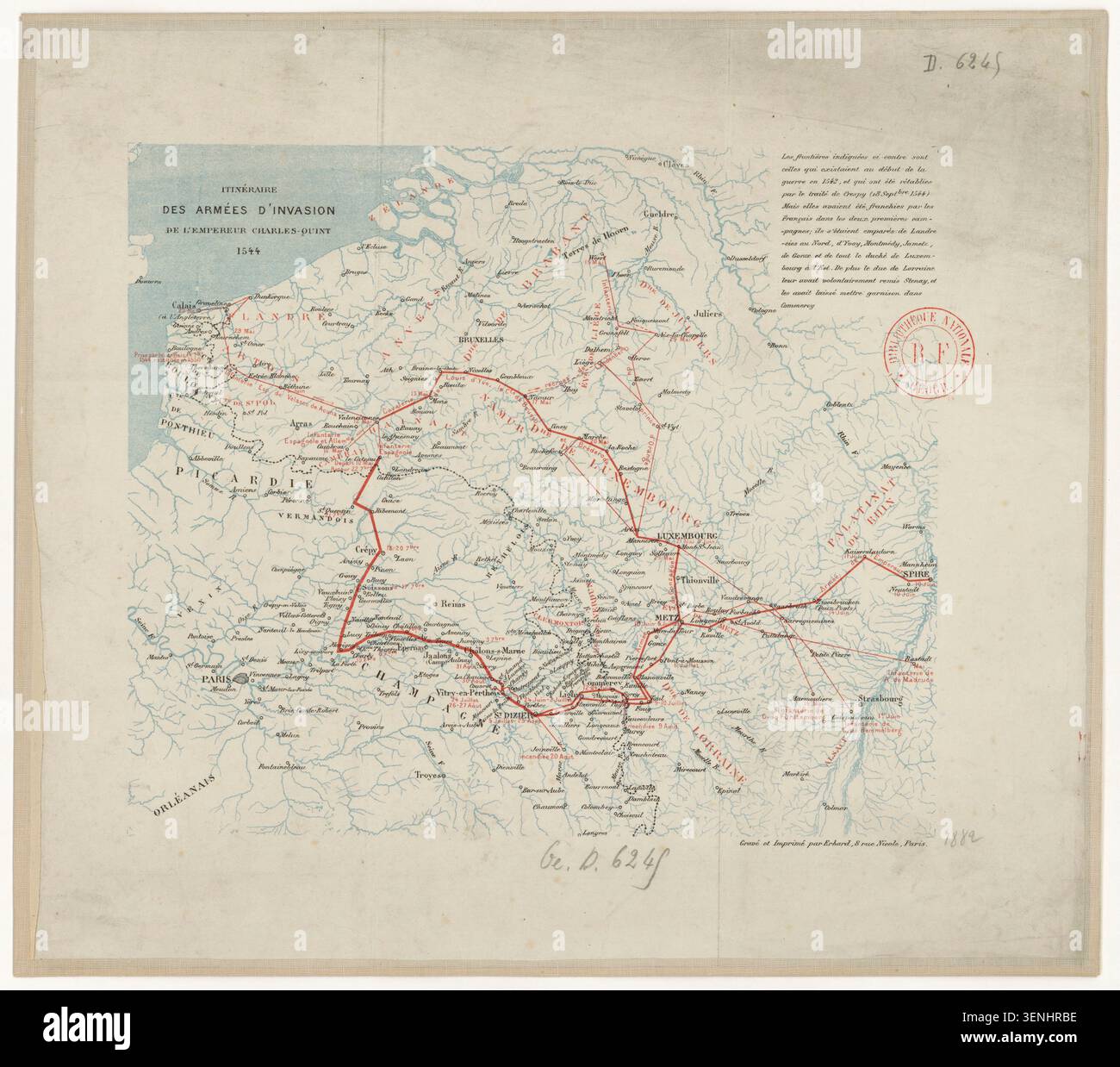 Henri Erhard engraved and printed this map in 1882 tracing the routes ...