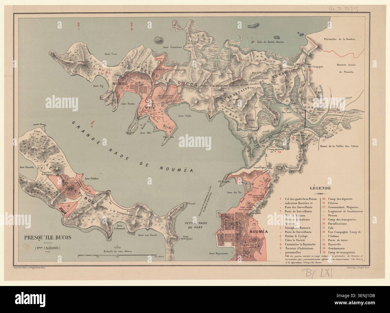 Undated Map Undated manuscript map presents Ducos Peninsula and Nouméa within New ...