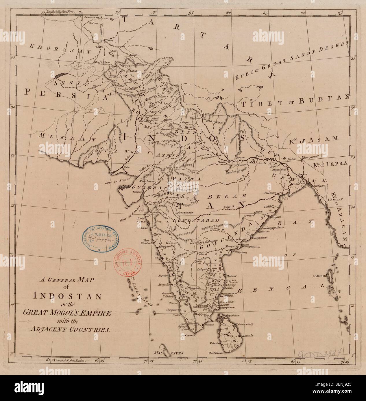 A map from 1700 records the Mughal Empire and adjacent countries ...
