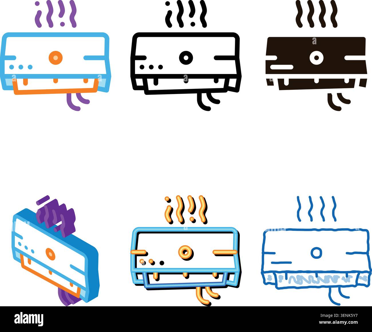 Broken variations Office Conditioner Vector Thin Line Icon. Flopped Main Control Unit Conditioner Electronic Technology Inside Linear Pictogram. Condi Stock Vector