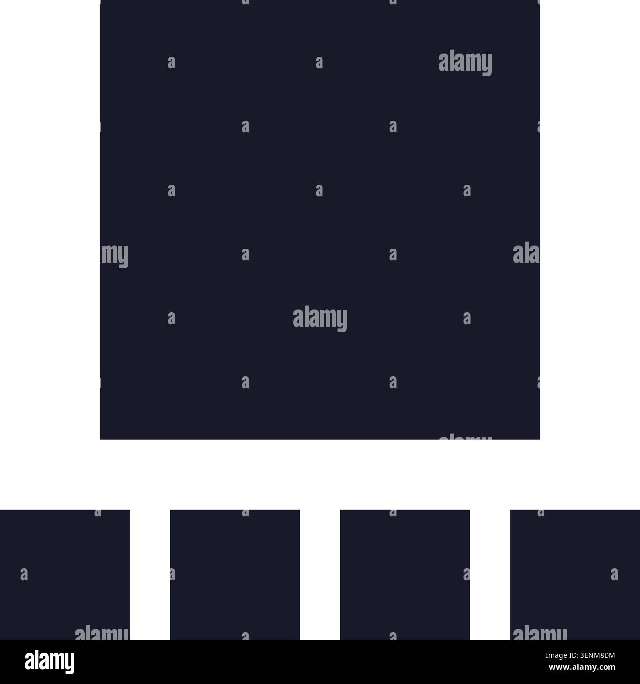 Abstract user interface component presenting a main content area above multiple smaller, equally sized rectangular elements, suggesting a gallery or n Stock Vector