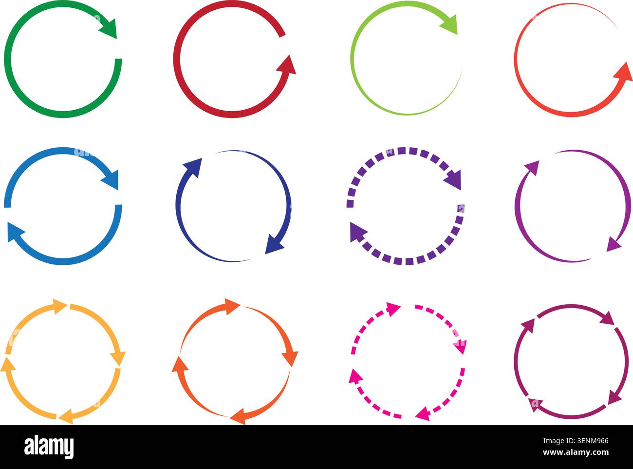 set of different colorful circle round arrow icons isolated vector illustration Stock Vector
