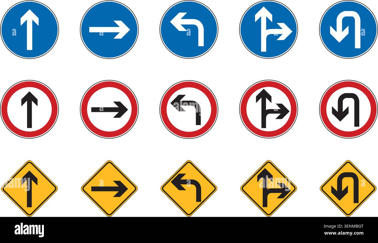 arrow derection traffic signs set isolated vector illustration Stock Vector