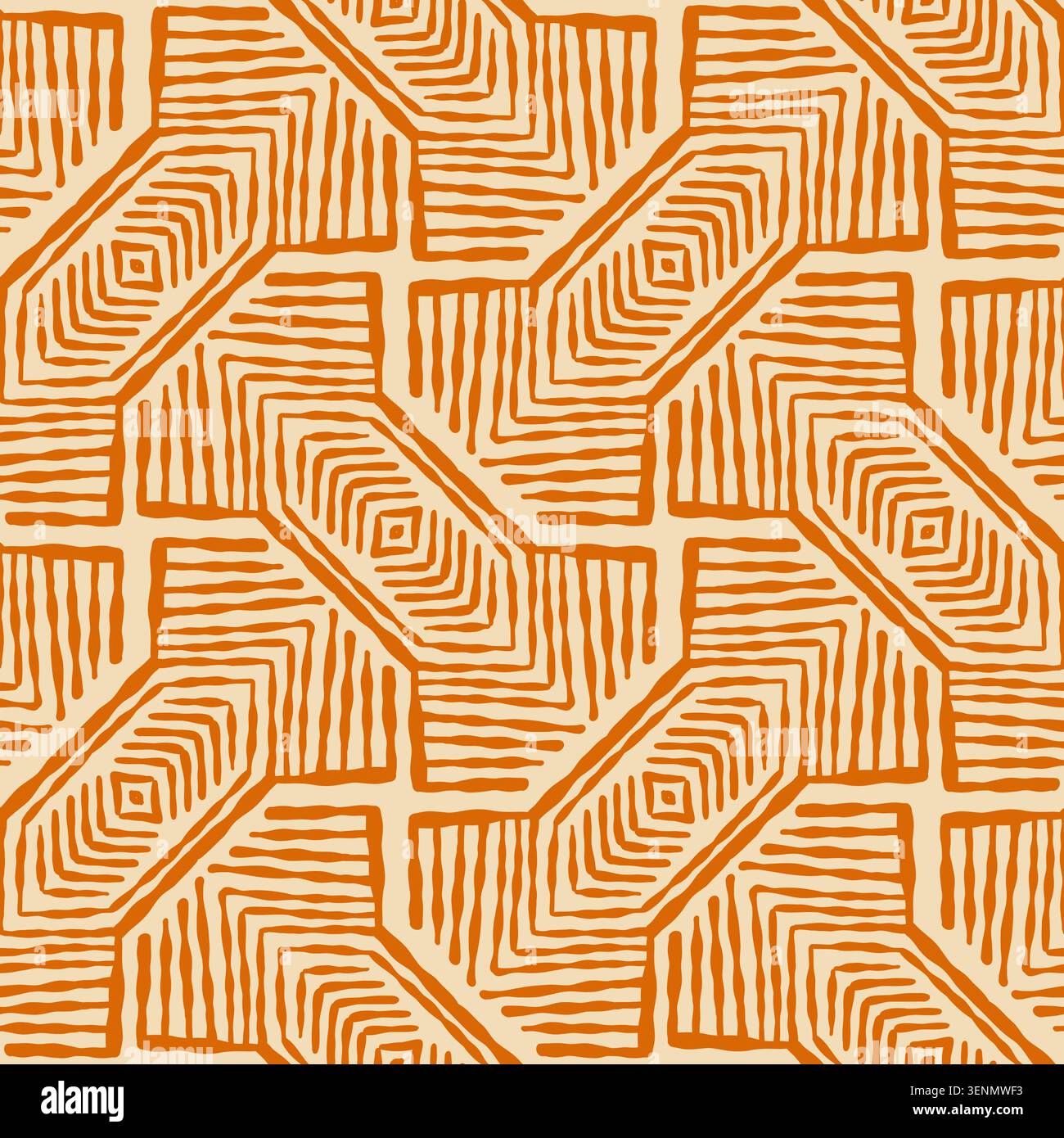Tangerine Cream Geometric Woven Maze Pattern Stock Vector