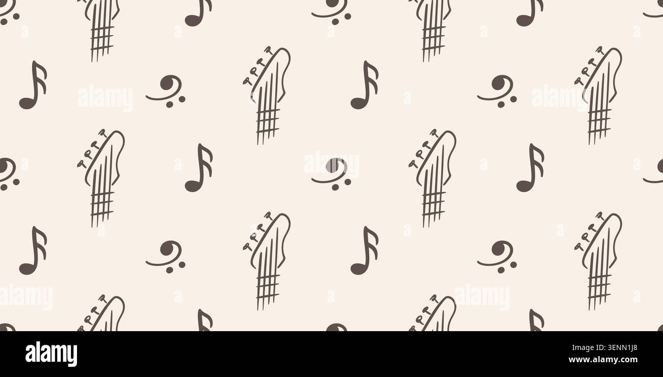 Music vector seamless pattern with guitar necks Stock Vector