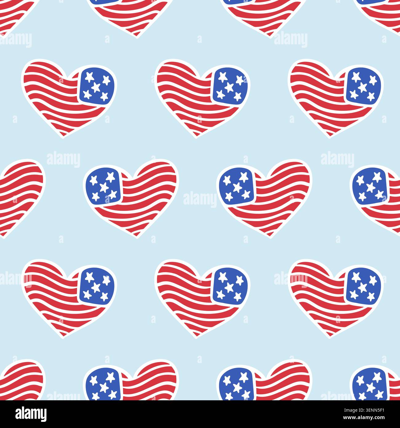 Patriotic seamless pattern, American flag hearts Stock Vector