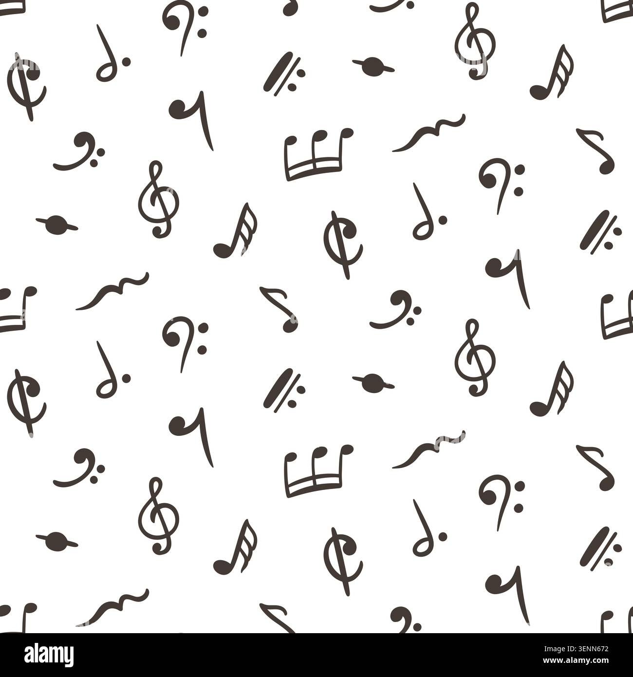 Music note symbols, treble clefs seamless pattern Stock Vector