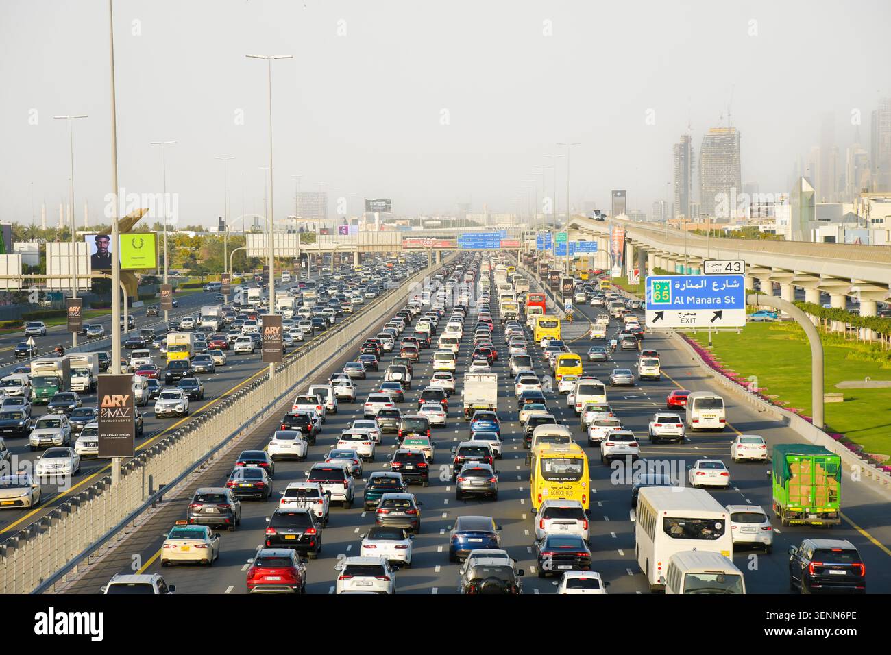Dubai, UAE - 16th january, 2026: Sheikh Zayed Road traffic. Highlights ...