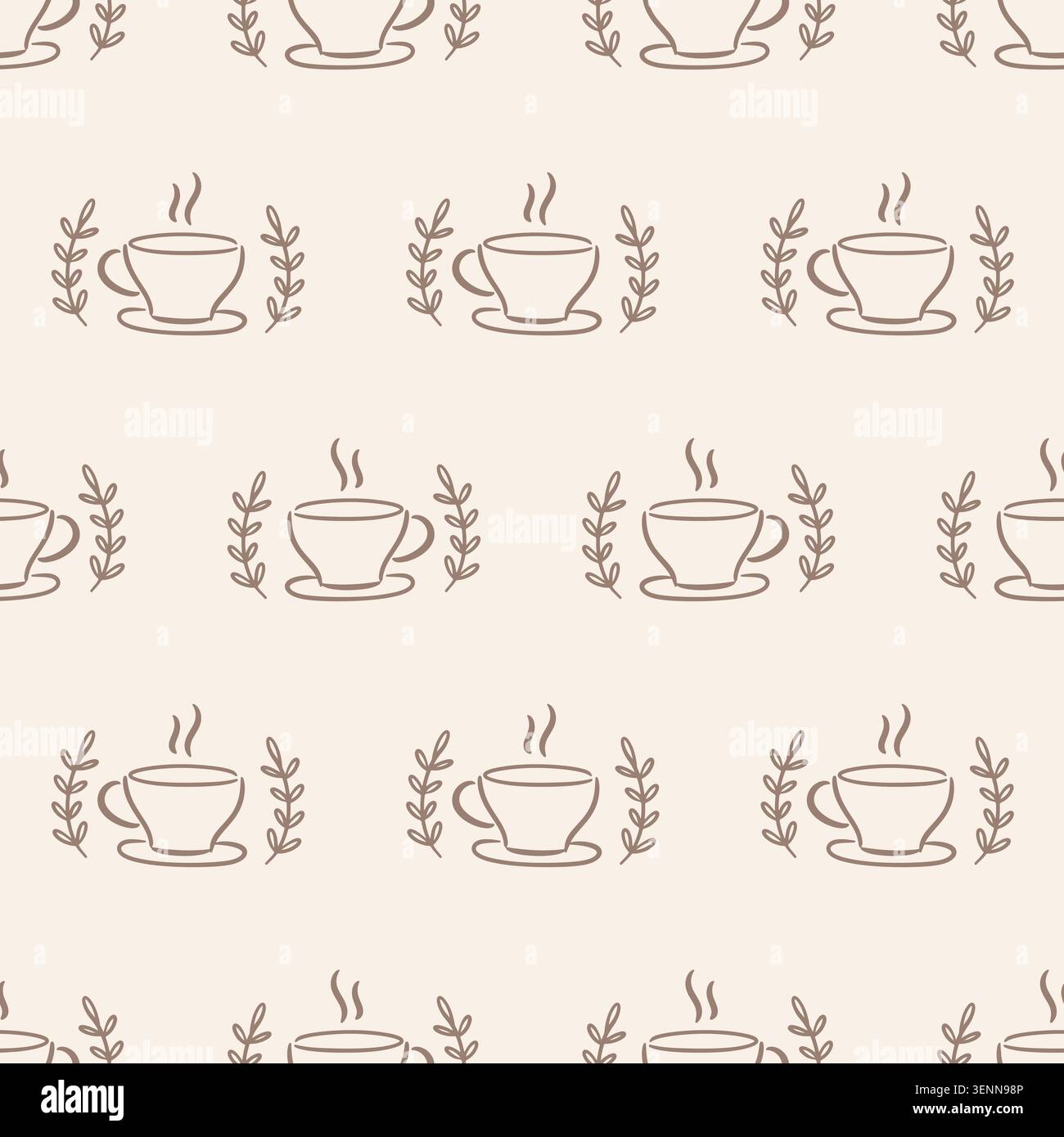 Coffee vector seamless pattern, cups background Stock Vector