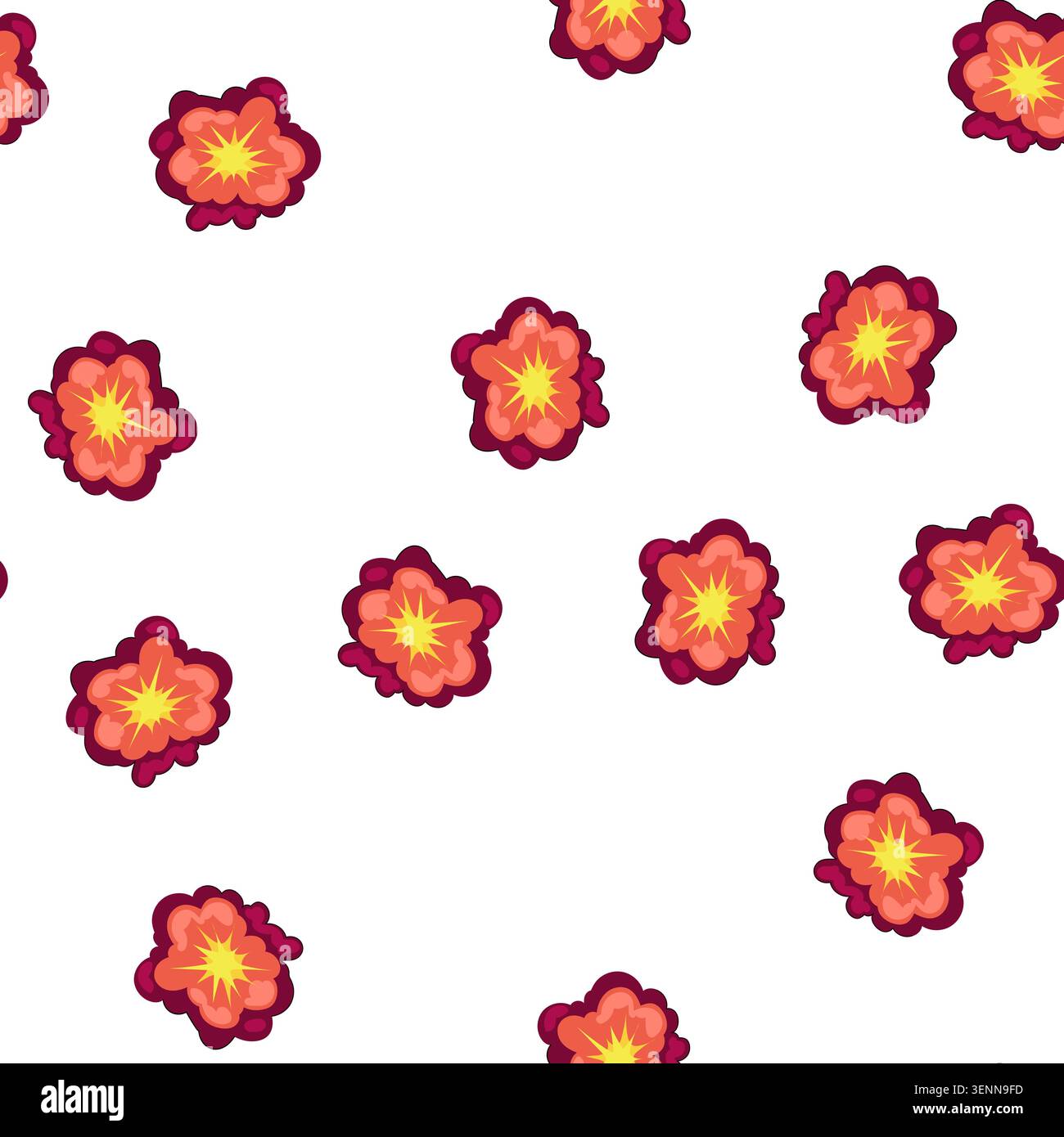 pattern stylized fireball explosion creating a dynamic visual effect, symbolizing impact, power, and danger with cartoon graphic design elements ready Stock Vector
