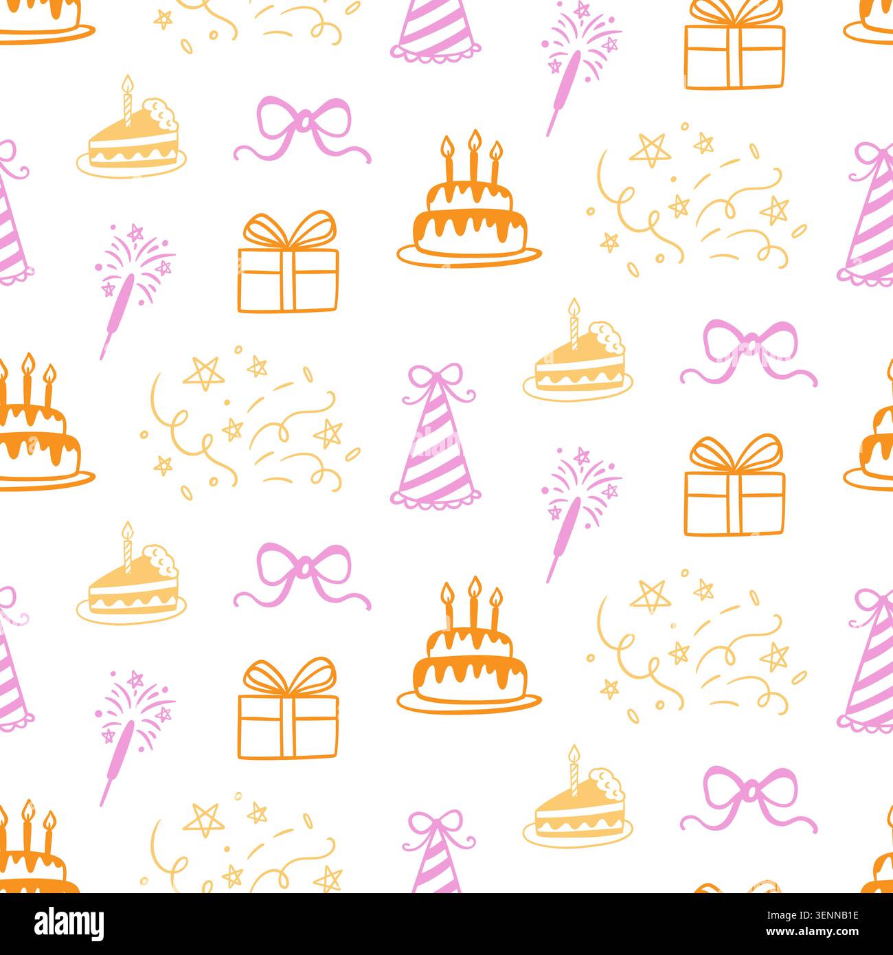 Birthday vector seamless pattern with cakes, gifts Stock Vector
