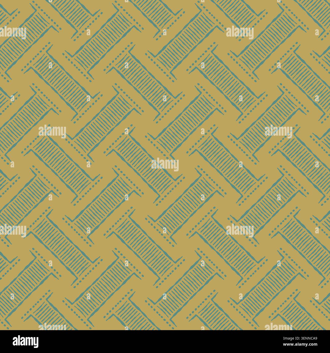 Teal Mustard Textured Diagonal Geometric Pattern Stock Vector