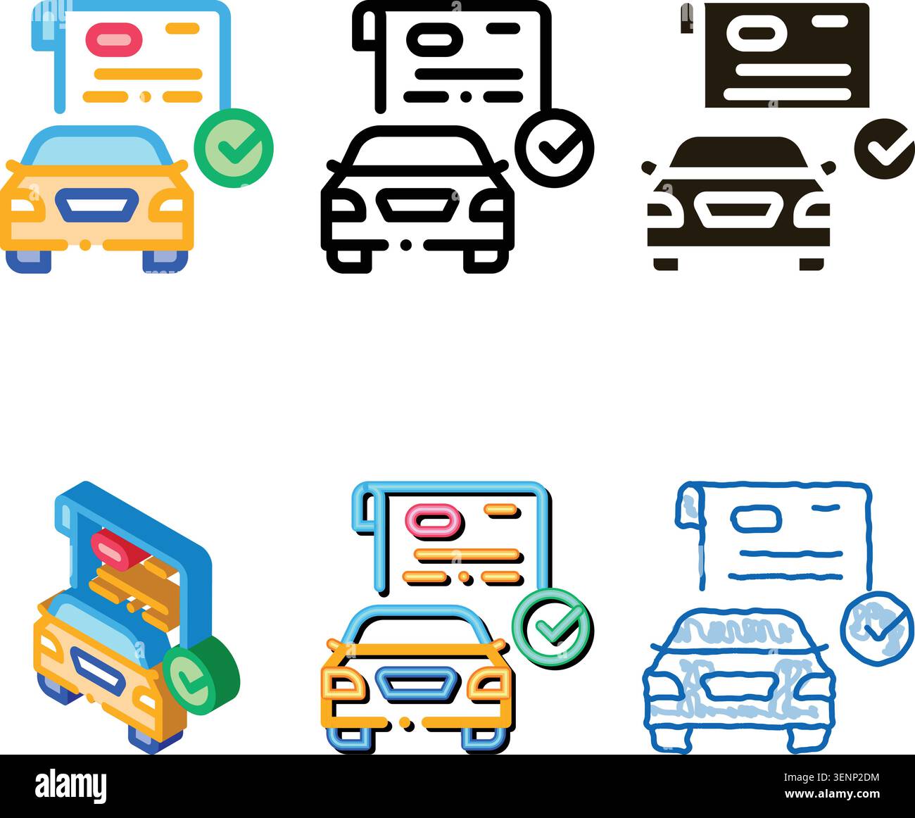 checked documents series for car icon vector. checked documents for car sign. color symbol Stock Vector