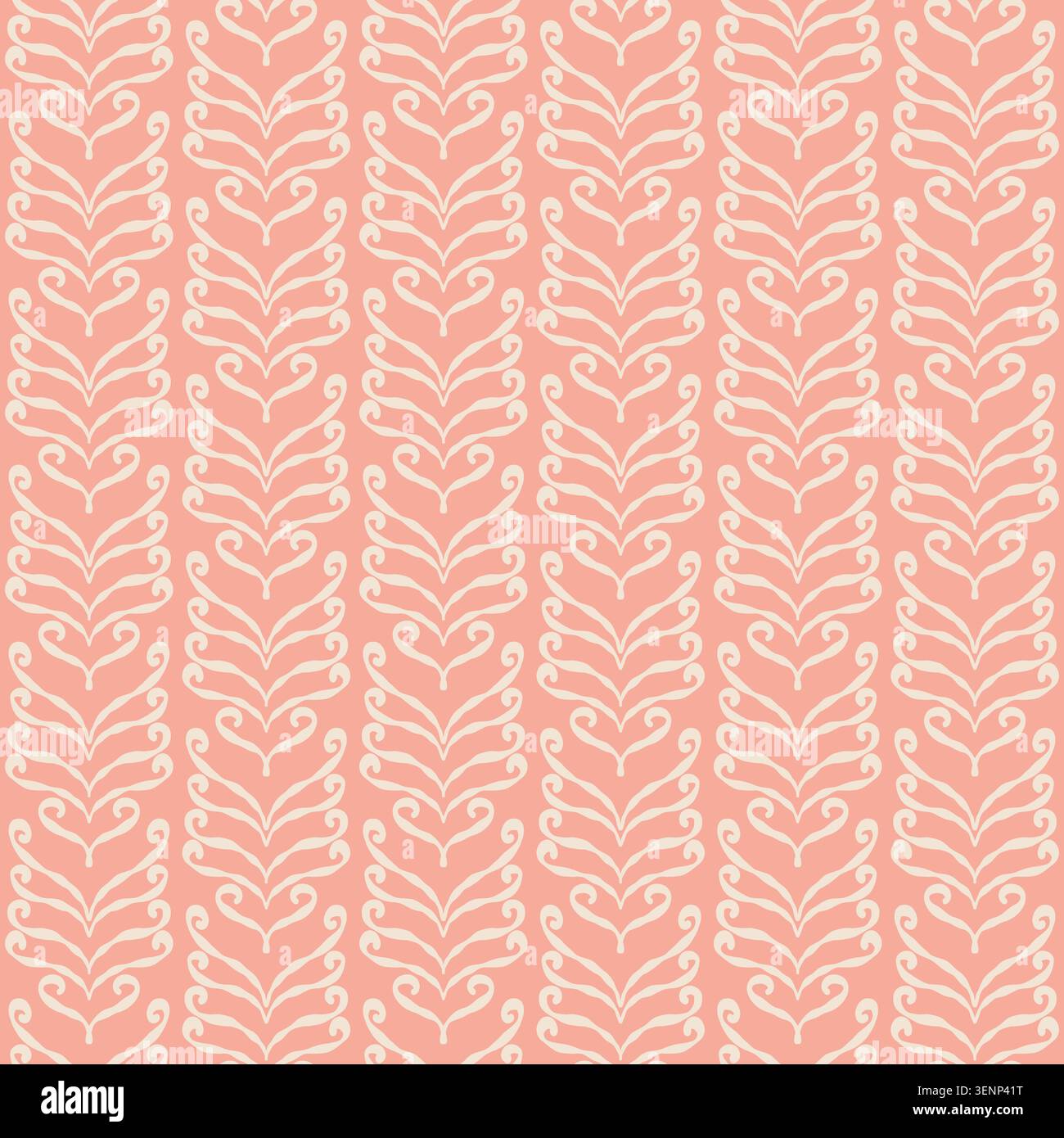 Coral Peach Vertical Leaf Vine Pattern Stock Vector