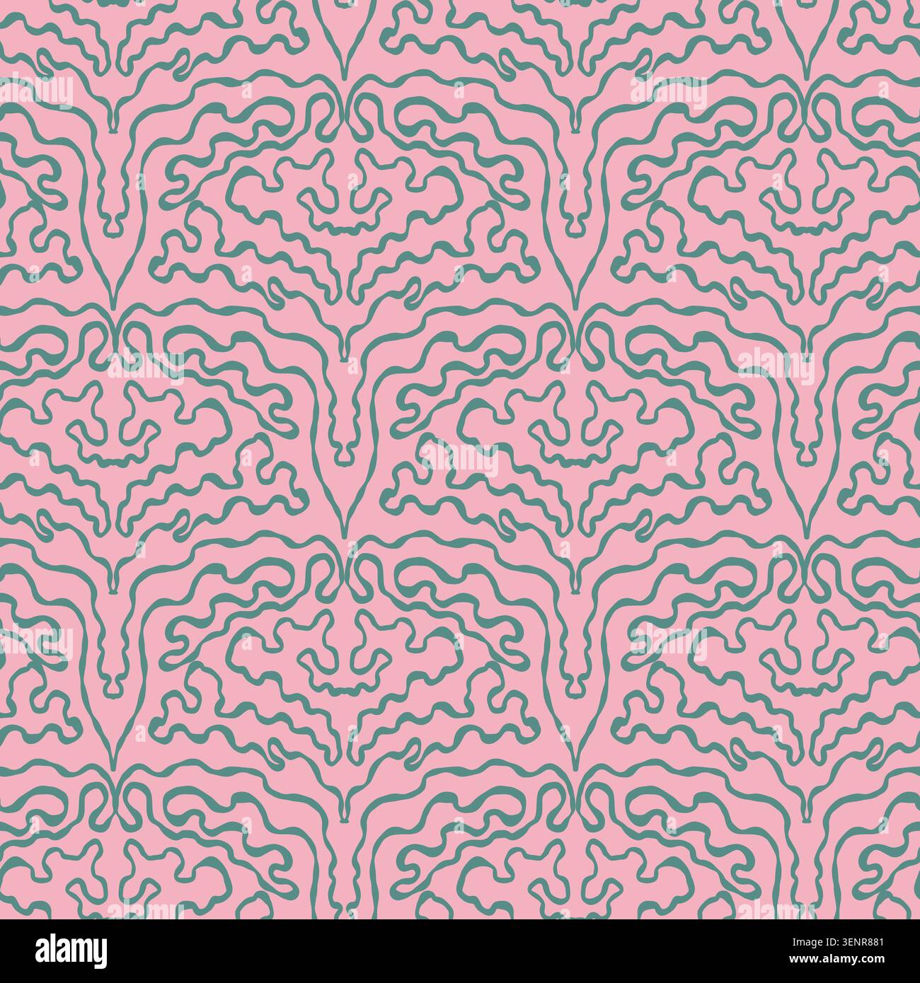 Pink Teal Coral Wavy Damask Pattern Stock Vector