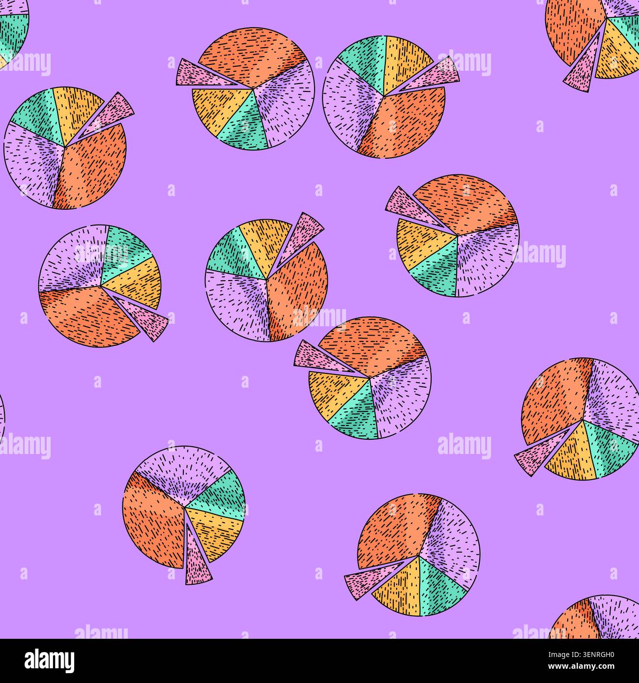 pattern analysis pie chart hand drawn. distribution categories, percentages slices, graph representation analysis pie chart vector sketch illustration Stock Vector