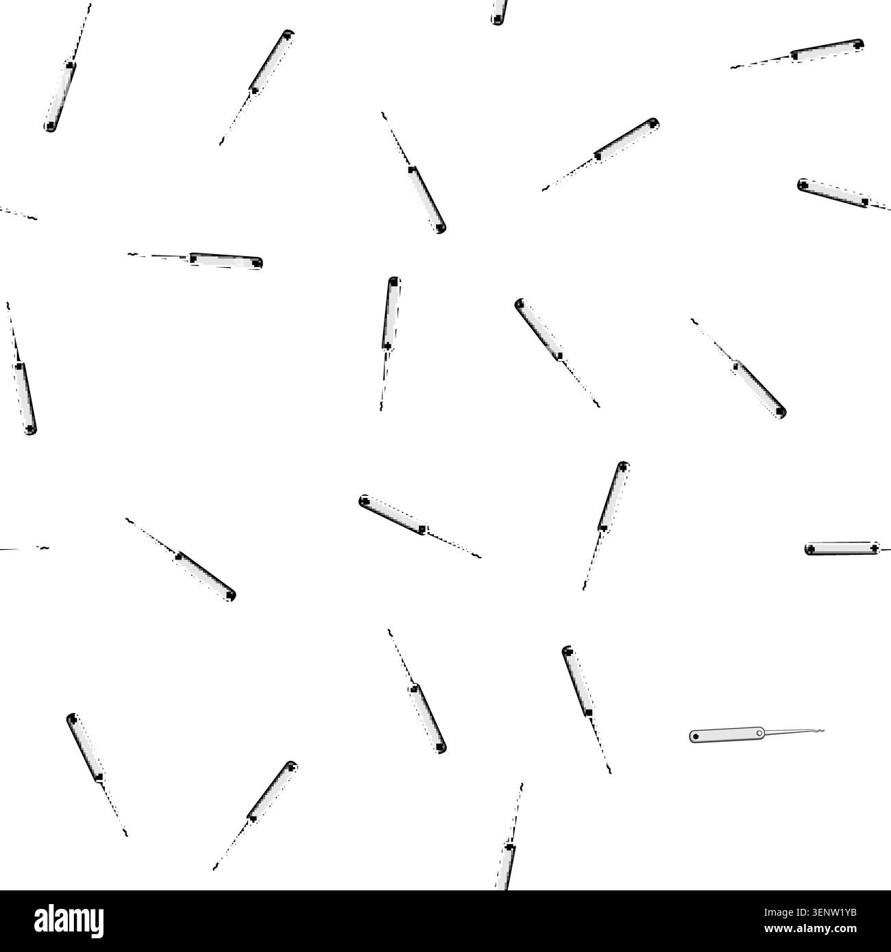 pattern Lockpick tool with a wavy tip and flat handle isolated on a crisp white background, illustrating concepts of security bypassing, unauthorized Stock Vector