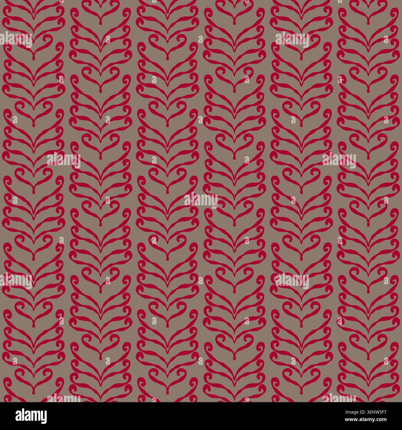Red Taupe Vertical Leaf Vine Pattern Stock Vector