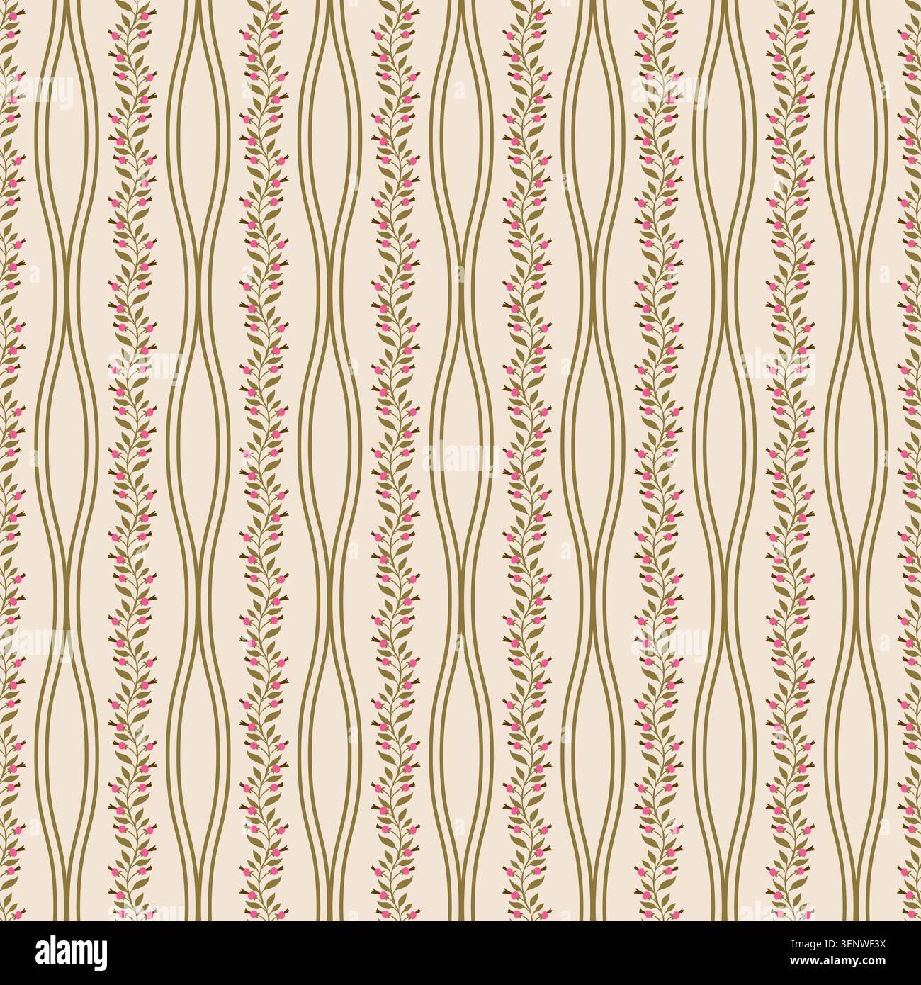 Cream Botanical Berry Vine Pattern Stock Vector