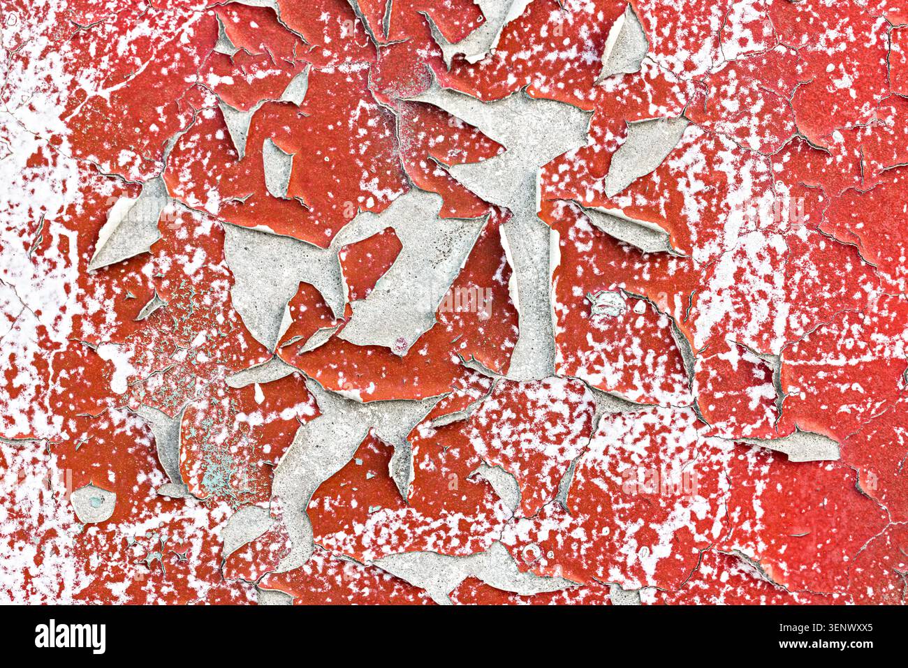 Abstract Pattern of Flaking Paint on Weathered Surface Stock Photo