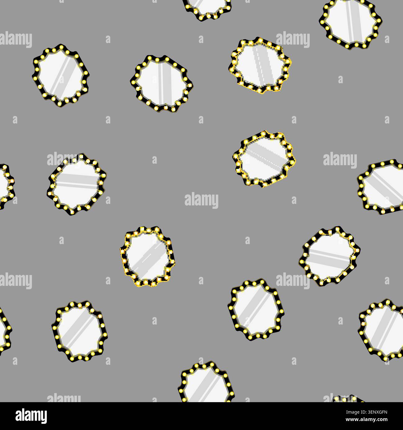 seamless pattern table makeup mirror frame cartoon. actor vanity, backstage lamp, banner dressing table makeup mirror frame sign vector Stock Vector