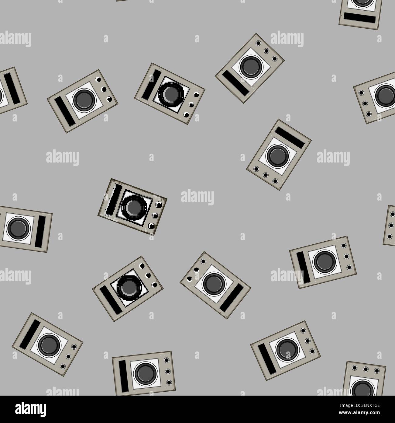 seamless pattern small retro control panel cartoon. mini round, square oval, black colorful small retro control panel sign vector Stock Vector