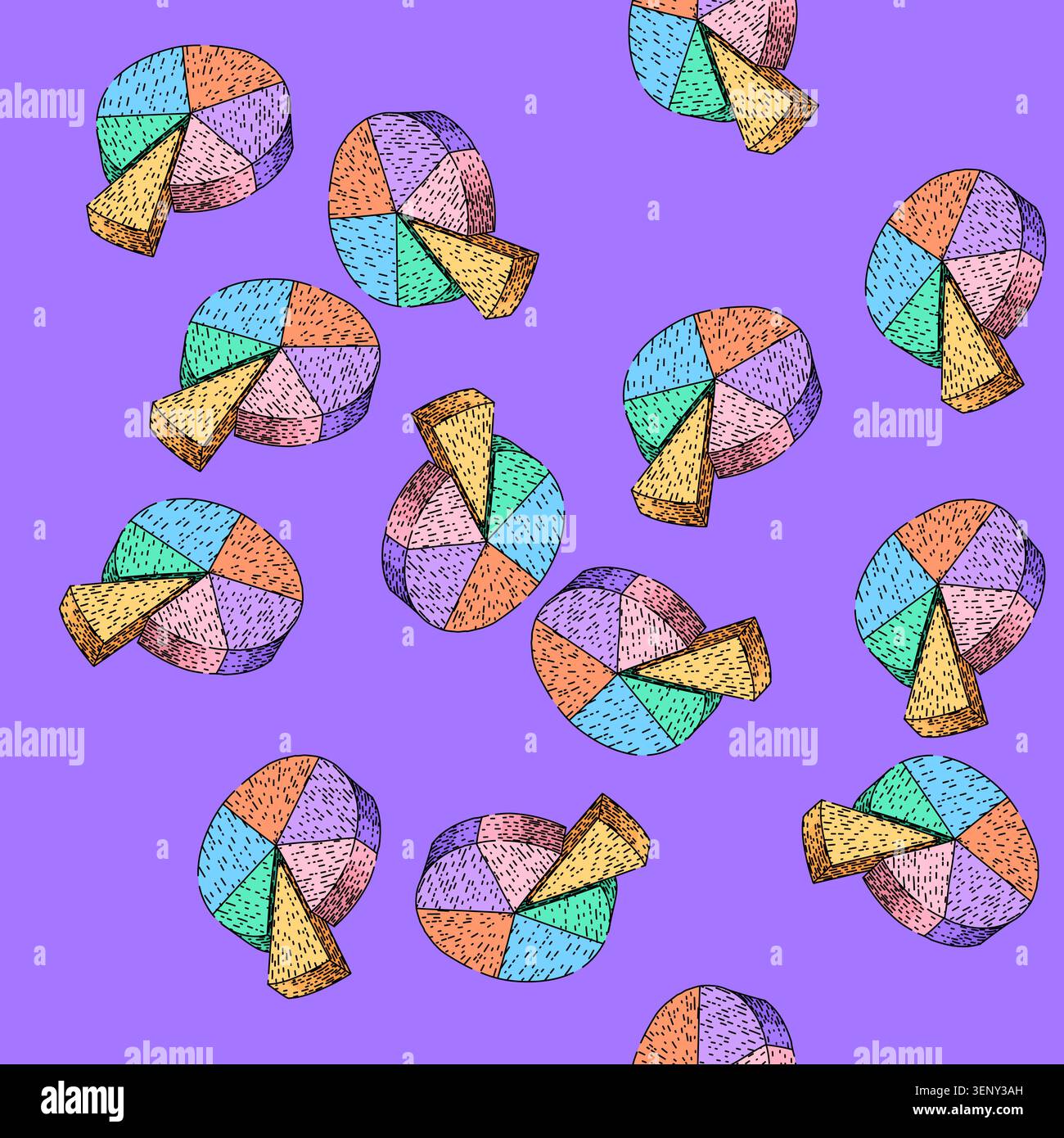 pattern visualization pie chart hand drawn. statistics segments, proportions analysis, distribution categories visualization pie chart vector sketch i Stock Vector
