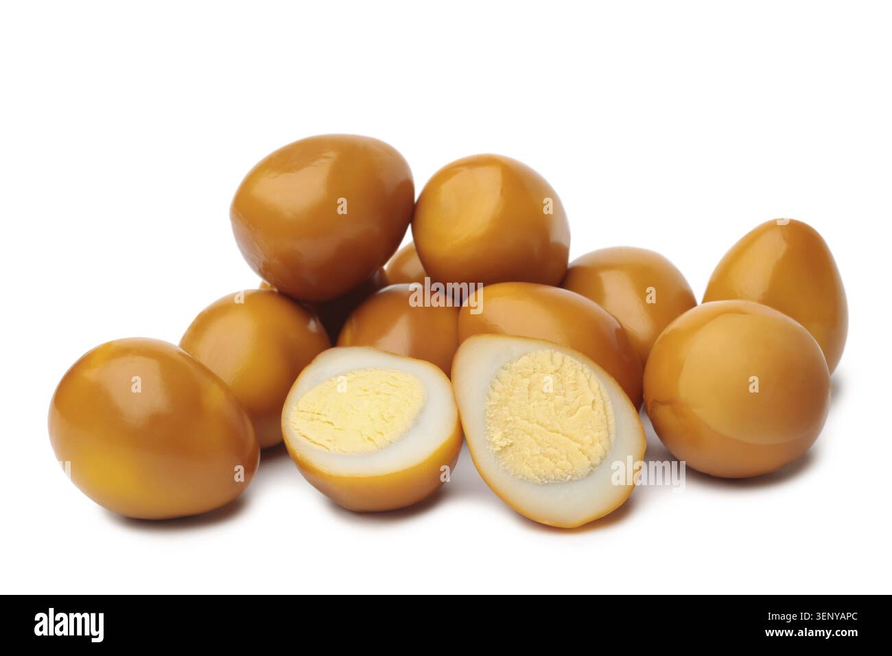Smoked quail eggs on white background Stock Photo
